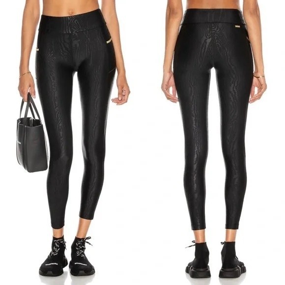 Alala Womens Black Gold Side Pocket Aphrodite Tight Leggings Medium Shiny - Picture 1 of 10
